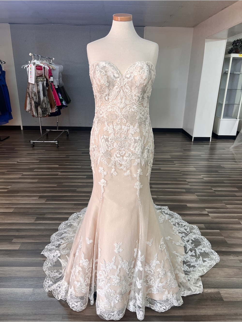 Watters Strapless Lace Mermaid Wedding Dress in Oatmeal and Ivory